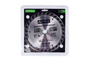 Диск пильний по дереву 180х22,2 для циркулярної пилки 30Т APRO для точного різання деревини