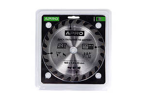 Диск пильний по дереву 160х20 24Т APRO для циркулярної пилки точний різ для обробки дерева