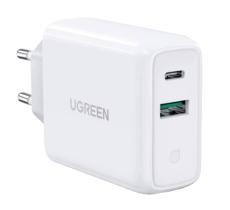 Адаптер живлення для телефону Ugreen CD170 White USB+USB Type-C Wall Charger 36W 3A, фото 1