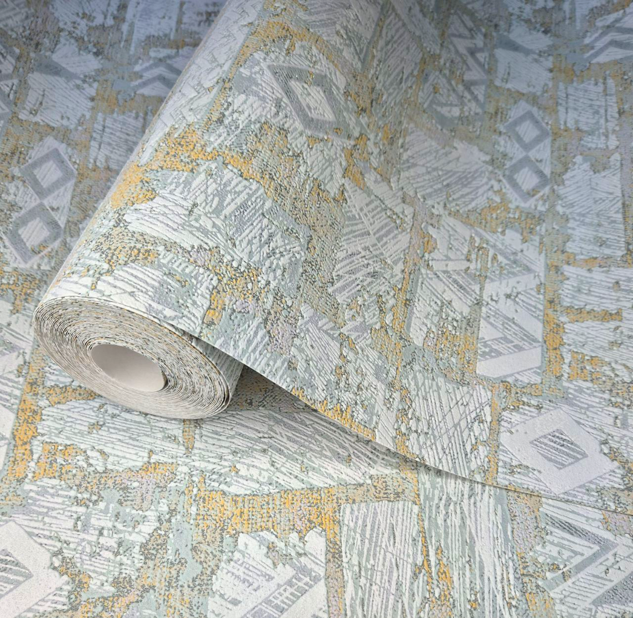 Шпалери вінілові 10 × 0.53 м 5748-03, зеленувато-бежеві з етнічним орнаментом для вітальні, кухні, коридору, фото 1