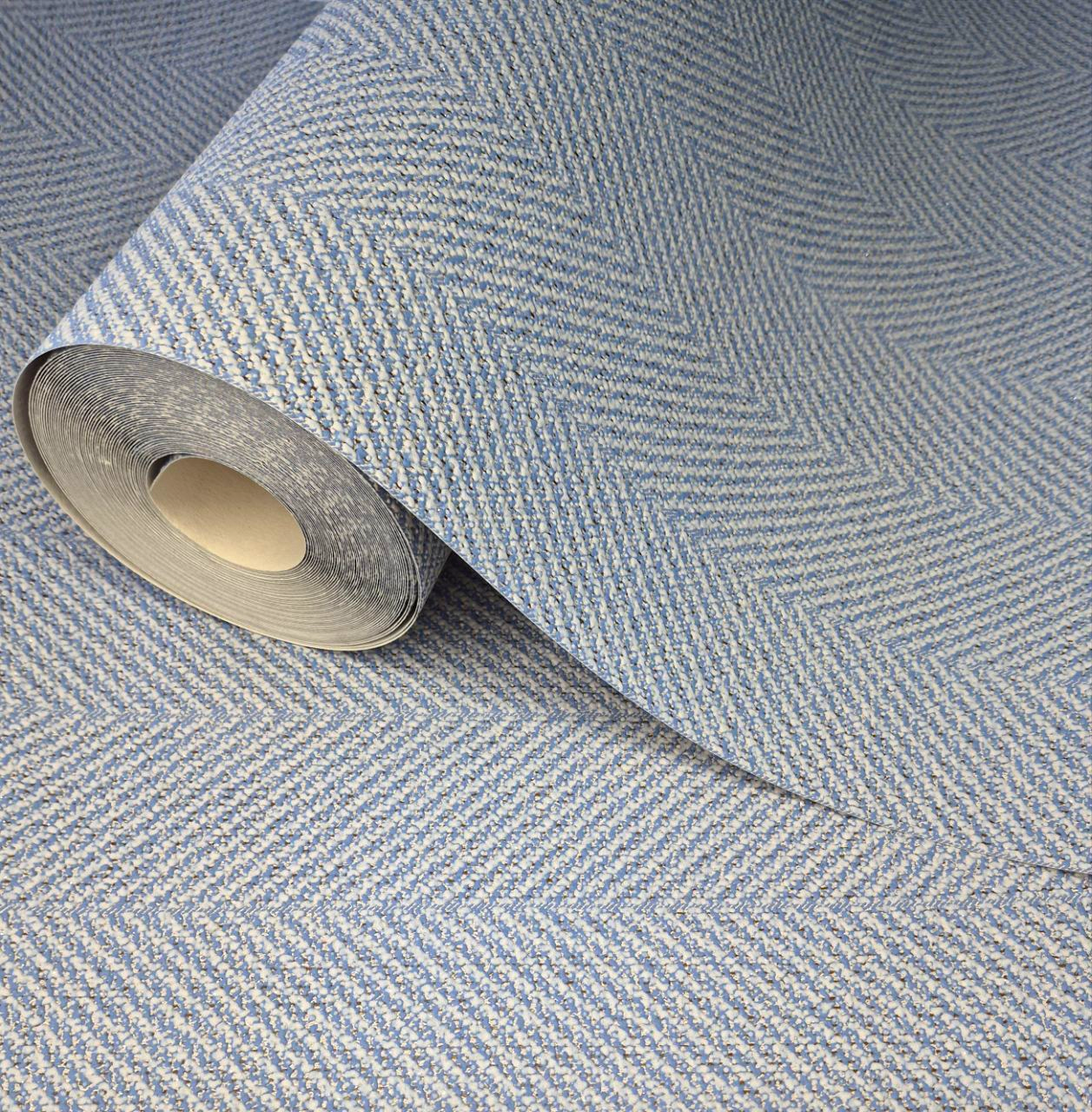 Шпалери вінілові 15 × 0.53 м 5749-03, блакино-бежеві з геометричним візерунком «ялинка» для кухні, вітальні, коридору, спальні, фото 1