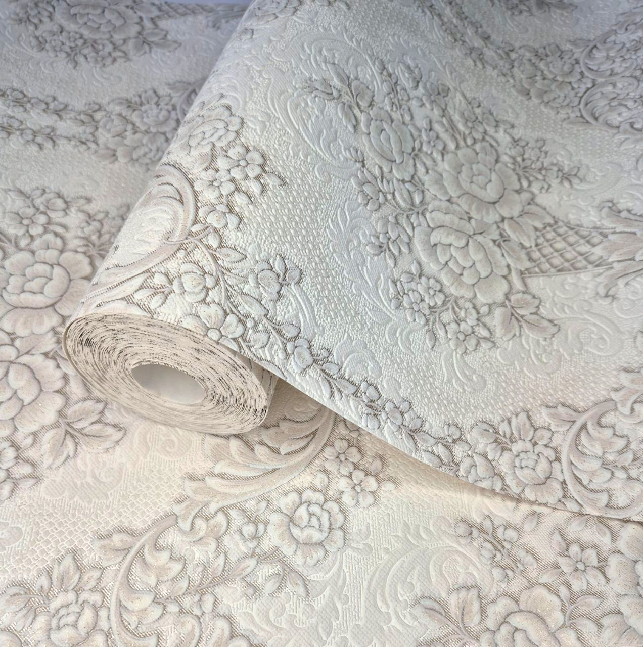 Шпалери вінілові 10 × 0.53 м 5766-01, класичні бежеві з квітковим орнаментом для спальні, вітальні, кабінету, фото 1