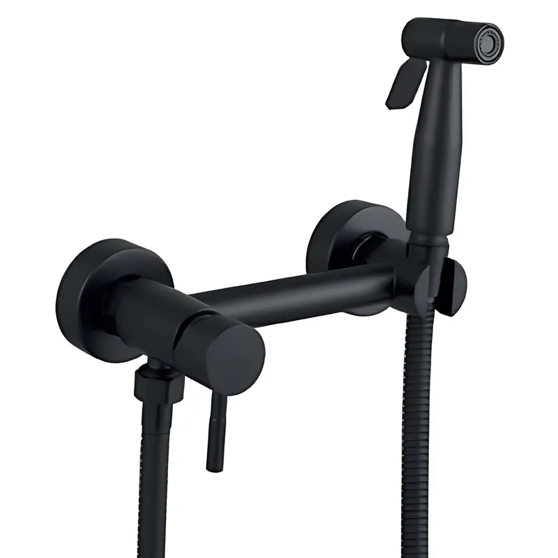 Змішувач настінний з гігієнічним душем Mixxus SUS-222 BLACK з неіржавкої сталі SUS304 (MX0680), фото 1