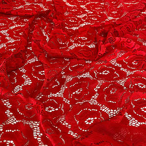 Тканина Гіпюр стрейч набивна з великими квітами Червоний