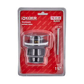 Донний клапан для умивальника Koer PW-01-05 1 1/4'' (кнопка) (Чорний) (KR3403), фото 4