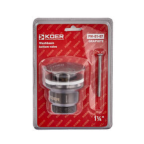 Донний клапан для умивальника Koer PW-01-07 1 1/4'' (кнопка) (Графіт) (KR3404), фото 4