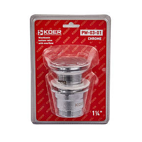 Донний клапан для умивальника з переливом KOER PW-03-01 1 1/4" (кнопка) (Колір хром) (KR3394), фото 4