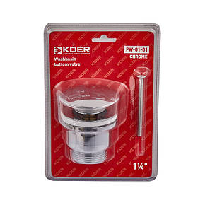 Донний клапан для умивальника Koer PW-01-01 1 1/4'' (кнопка) (Колір хром) (KR3400), фото 3
