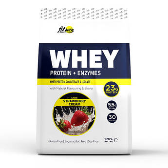 FitWin Whey Protein + Enzymes (900 g, strawberry cream)