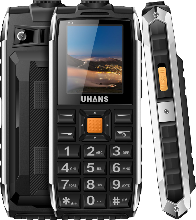 Uhans V5, 2500 мА·год, 2 SIM, ліхтарик, гучний динамік, функція PowerBank.