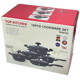 Набір каструль із гранітним антипригарним покриттям Top Kitchen TK-00100, набір посуду 10 предметів коричневий, фото 3