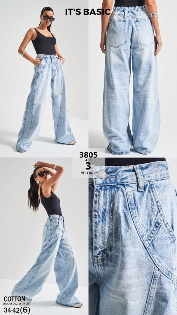 Джинсі блакитні жіночі MEGA BAGGY широкі літні