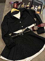 Женский весенний костюм из микровельвета пиджак на пуговицах и юбка с подкладкой-шортами размеры 42-48