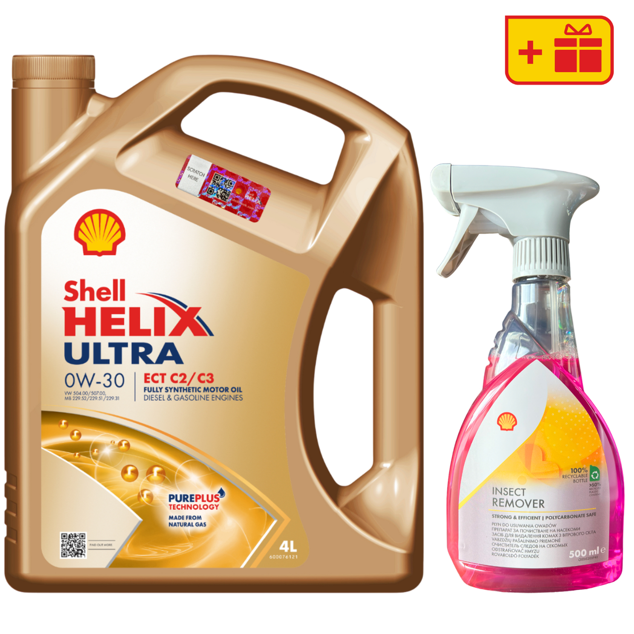 Набір Shell Helix Ultra ECT C2/C3 0W-30, 4 л + Shell Insect Remover 0.5 л