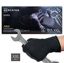 Супер міцні рукавички нітрилові Moto Mercator Ideall Nitrile, щільність 9.3 г. - чорні (100 шт) XXL (10-11)