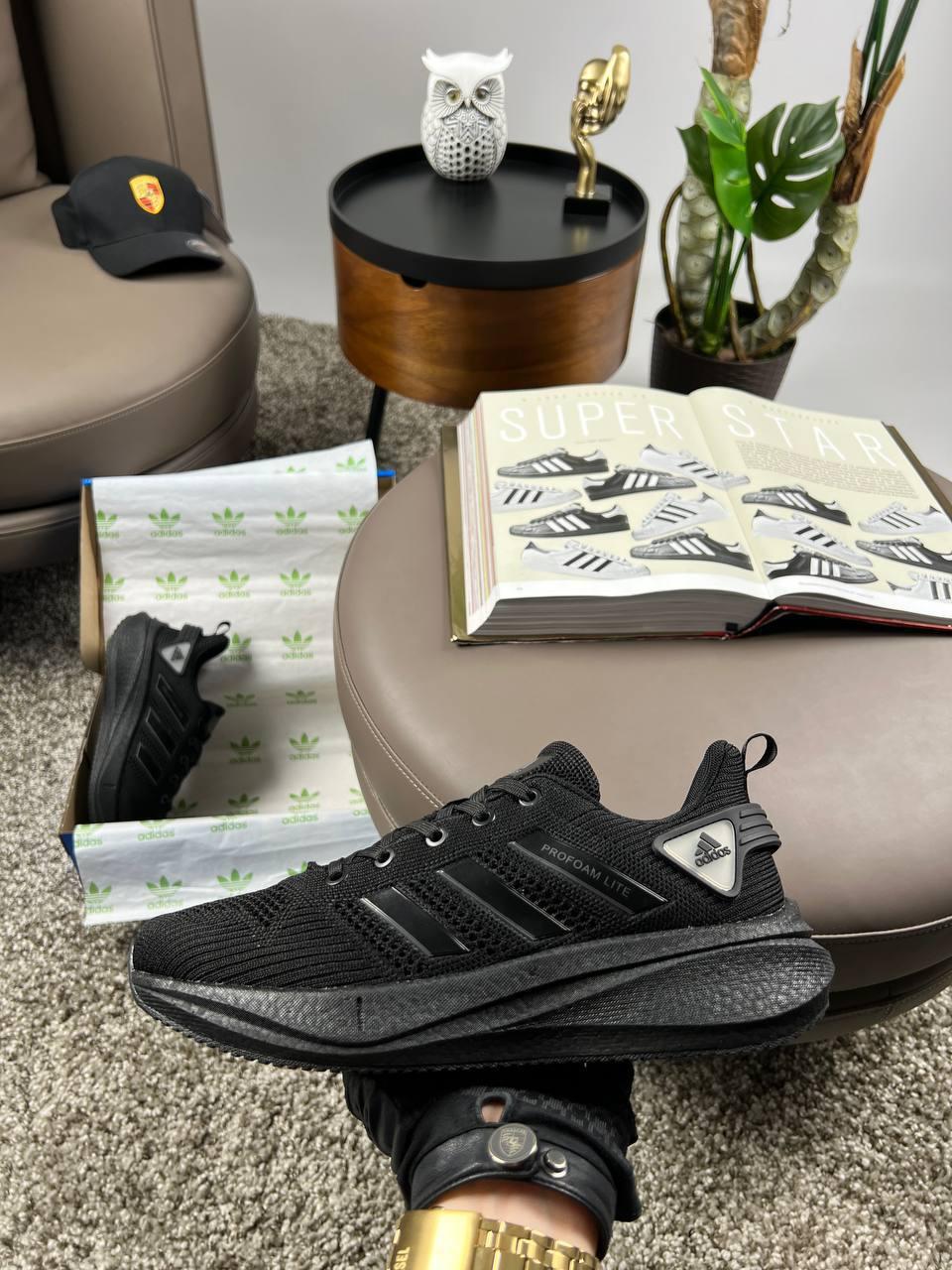 Чоловічі текстильні кросівки Adidas Profoam Lite All Black, кеди Адідас текстиль чорні. Чоловіче взуття