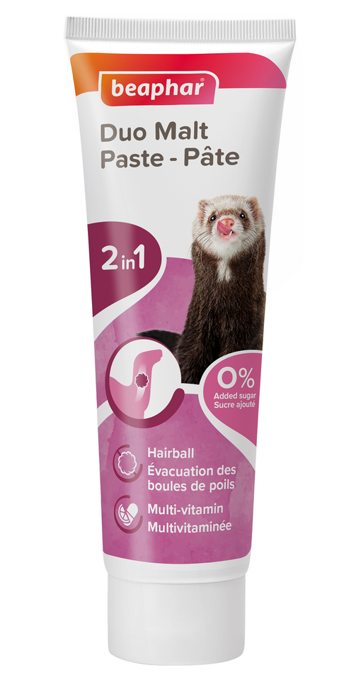 Ласощі мультивітамінна паста для виведення шерсті у тхорів Beaphar Duo Malt Paste for Ferrets 100 г, фото 1