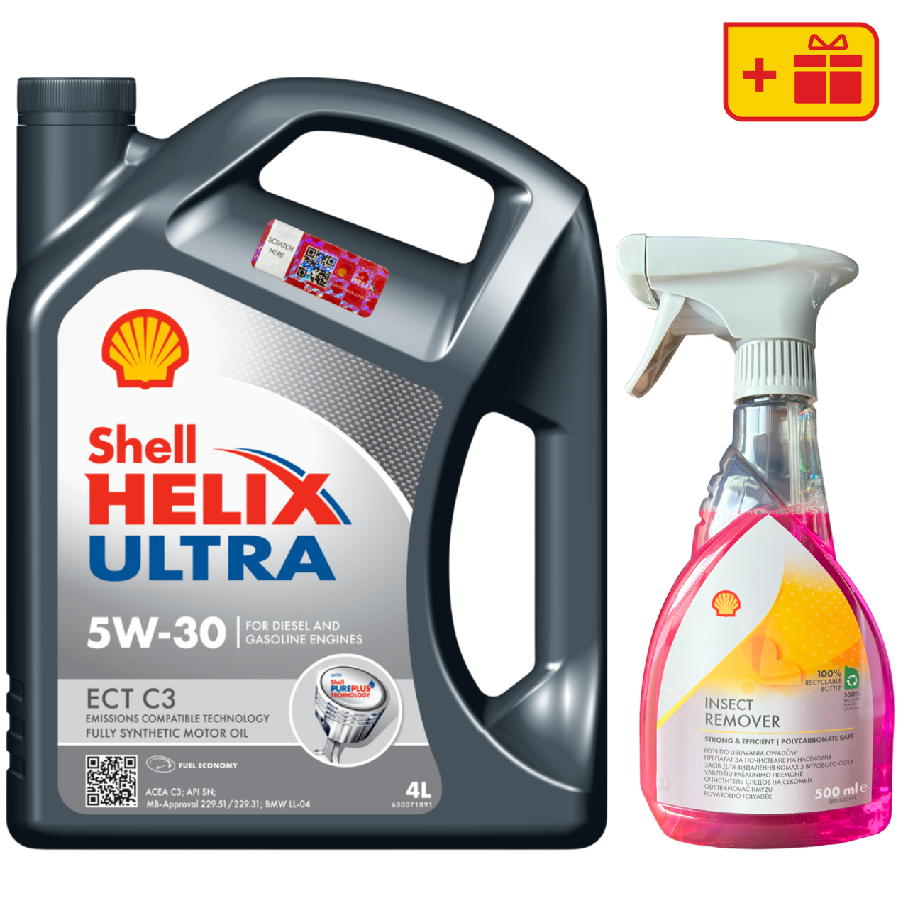 Набір Shell Helix Ultra ECT C3 5W-30, 4 л + Shell Insect Remover 0.5 л
