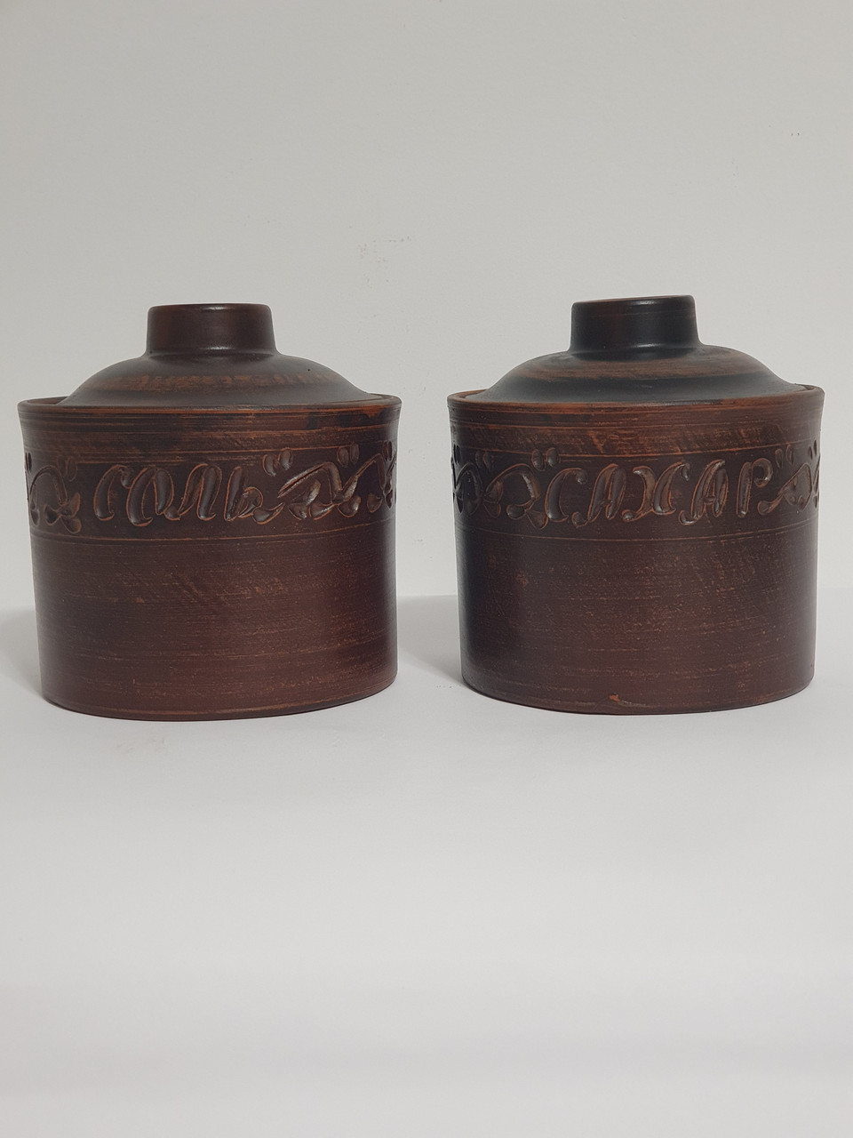 Цукорниця та сільничка, баночки, банки, ємності для зберігання цукру та солі (набір), глиняна (з червоної глини), фото 1