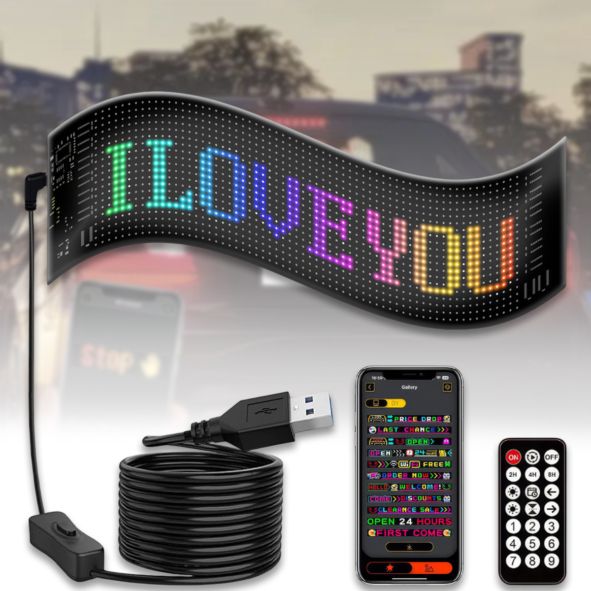 Гнучка світлодіодна вивіска LED Matrix Panel APP Wi-Fi RGB | 19,2х133 см