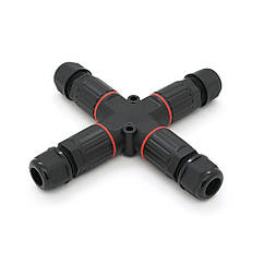 Кабельний X-розгалужувач EW-P20X-2P, під кабель 9-12 мм, 24A, 450V, Black