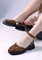 Відкриті жіночі леопардові туфлі із натуральної замші із застібкою на ремінці