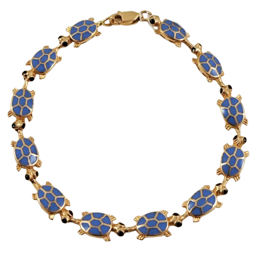 Браслет із червоного золота 585 проби з ювелірною емаллю "Черепашки" 815195, фото 1