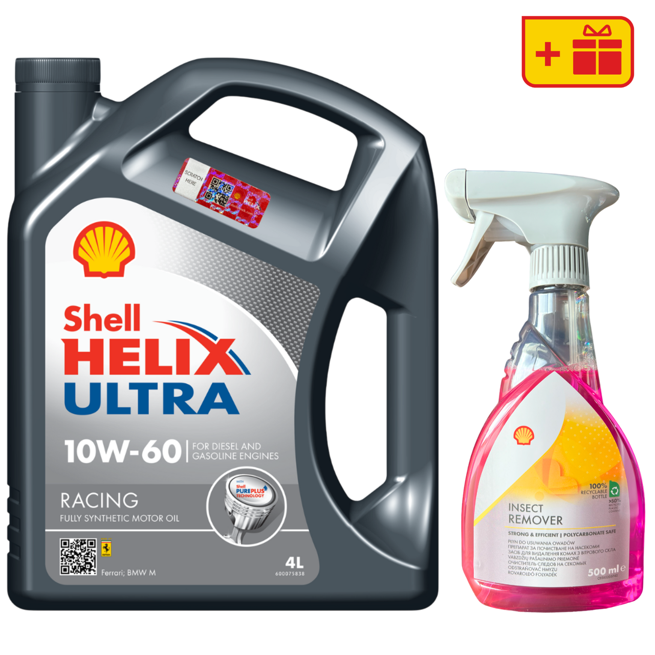 Моторна олива Shell Helix Ultra Racing 10W-60, 4 л + Очищувач Shell Insect Remover 0.5 л