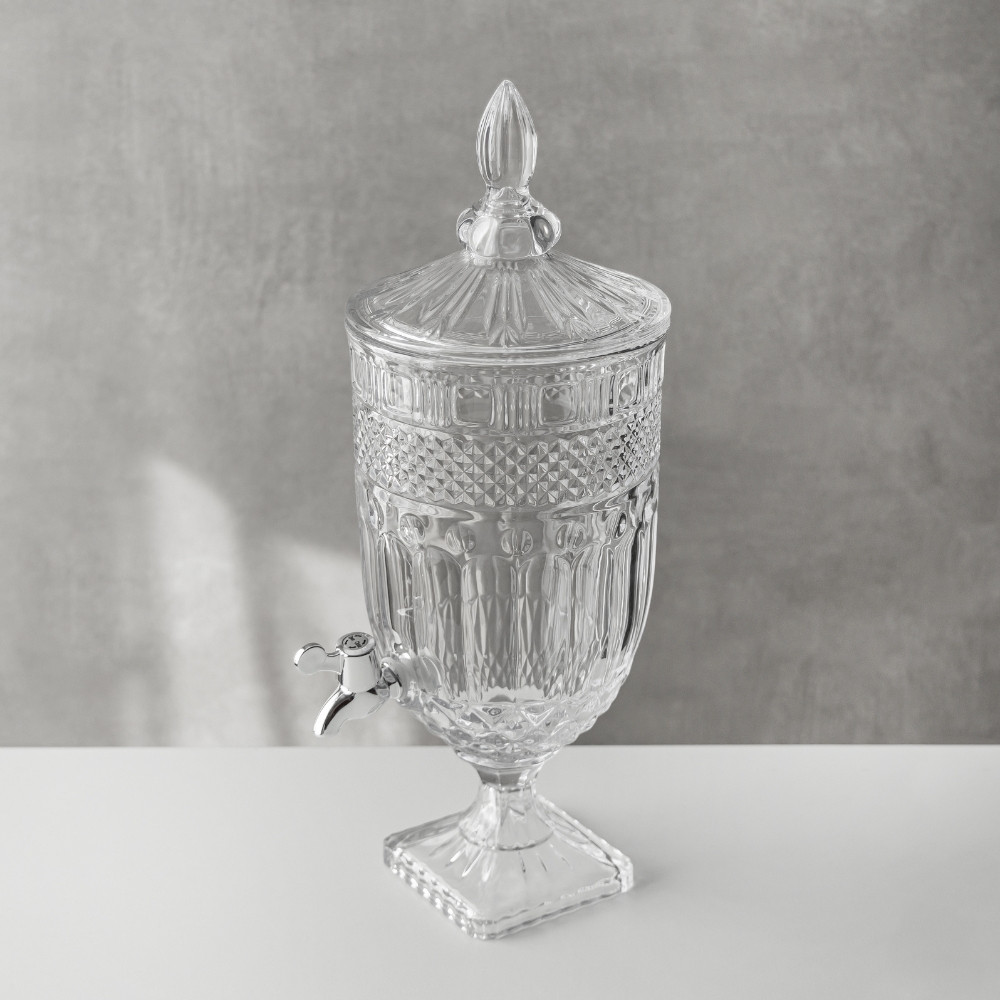 Елегантна скляна лимонадниця з краном "Еліксир прохолоди" на ніжці в подарунковій упаковці, фото 1