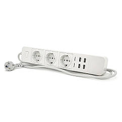 Сетевой фильтр с управлением через WiFi, 3 Розетки + 4 USB, 2 м, сечение 3х0,75мм, Black/White, Box