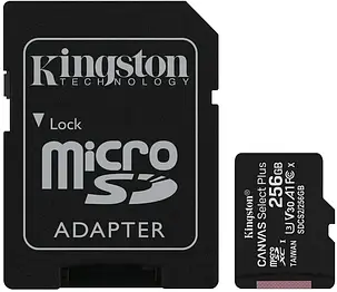 Карта пам'яті Kingston microSDXC 256GB Canvas Select Plus Class 10 UHS-I U3 V30 A1 + SD-адаптер, фото 1