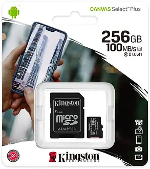 Карта пам'яті Kingston microSDXC 256GB Canvas Select Plus Class 10 UHS-I U3 V30 A1 + SD-адаптер, фото 4
