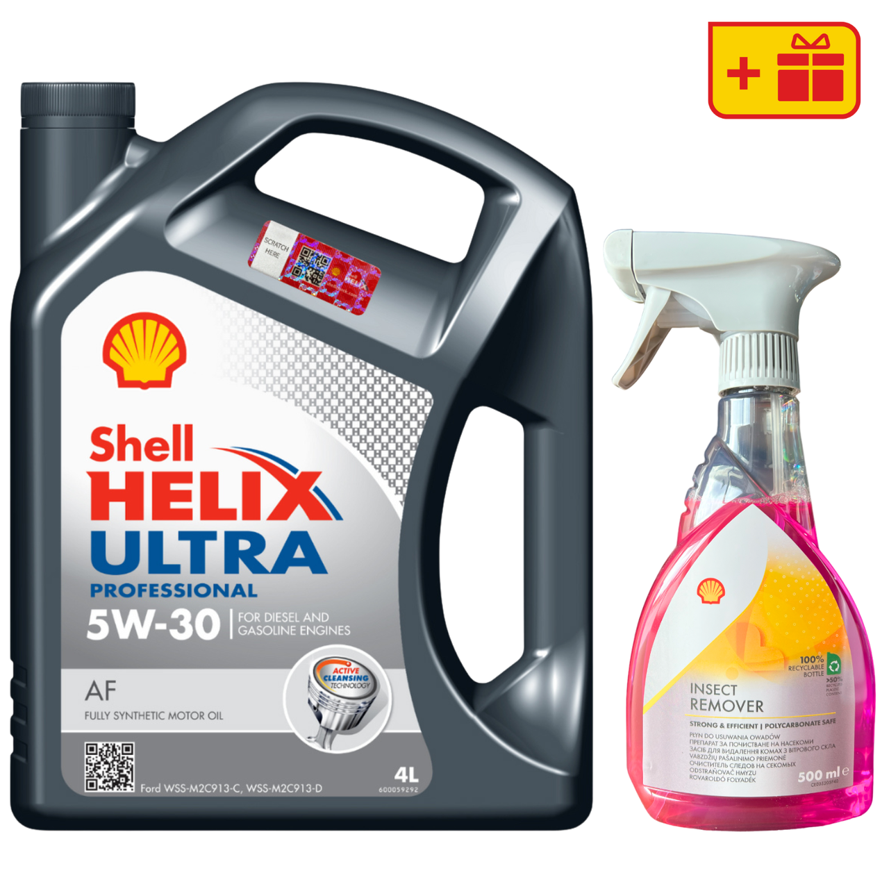 Моторна олива Shell Helix Ultra Pro AF 5W-30, 4 л + Очищувач Shell Insect Remover 0.5 л