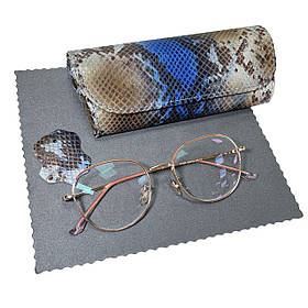 Футляр для окулярів Acropolis Ф-60/82 Snake шкіряний, жорсткий, зміїний принт, велюр, сірий/коричневий