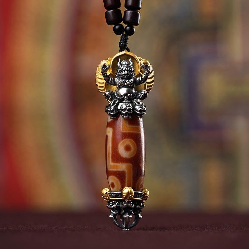 Підвіска Тибетська дев'ятиока намистина Дзі з птахом Гаруда з Ваджрою для Здоров'я, Захисту, Процвітання, фото 1