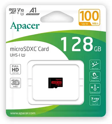 Карта памяті MicroSDXC 128GB UHS-I Class 10 Apacer + SD adapter, фото 3