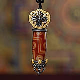 Підвіска Тибетська дев'ятиока намистина Дзі з птахом Гаруда з Ваджрою для Здоров'я, Захисту, Процвітання, фото 2