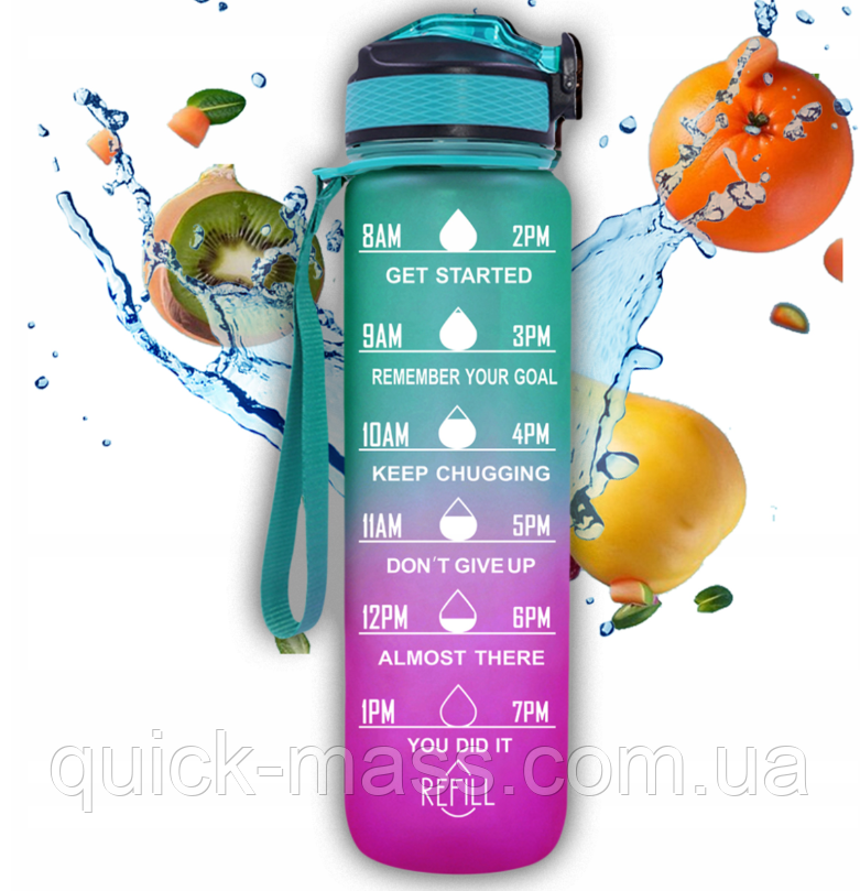 Пляшка для води IronFlex Water Buttle - 1000 ml green purple, фото 1