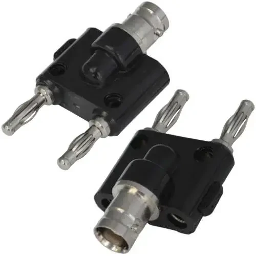 Перехідник TCOM, гніздо BNC — 2 штекери Banan, пластик