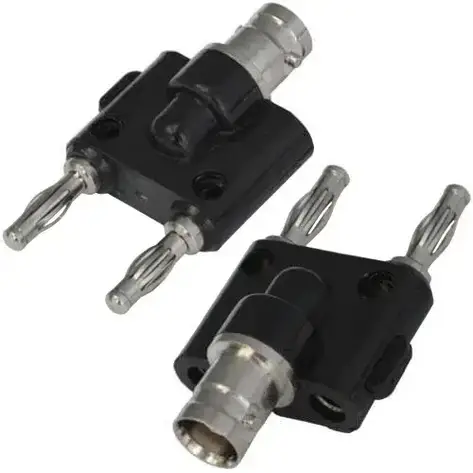 Перехідник TCOM, гніздо BNC — 2 штекери Banan, пластик, фото 1