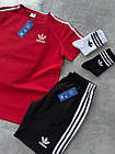 Чоловічий літній костюм Adidas Футболка + Шорти + Кепка + Шкарпетки у подарунок червоний Комплект Адідас на літо, фото 3