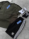 Чоловічий літній костюм Adidas Футболка + Шорти + Кепка + Шкарпетки у подарунок хакі Комплект Адідас на літо, фото 3