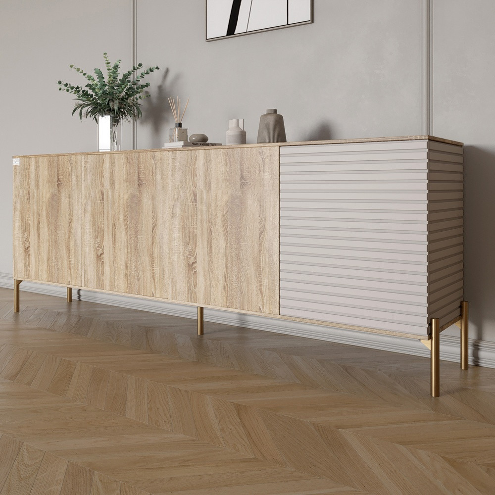 Комод на золотих металевих ніжках LION Грей 204x38x76,5 см Дуб сонома/Кашемір (LION-042638), фото 1
