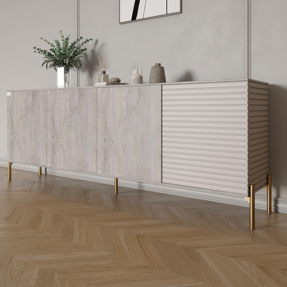 Комод на золотих металевих ніжках LION Грей 204x38x76,5 см Шварцвальд/Кашемір (LION-042640), фото 1