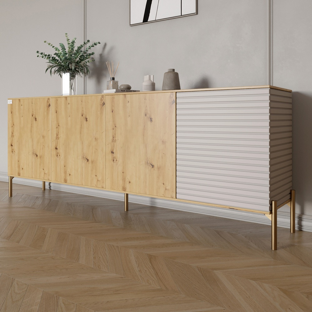 Комод на золотих металевих ніжках LION Грей 204x38x76,5 см Дуб Артизан/Кашемір (LION-042641), фото 1