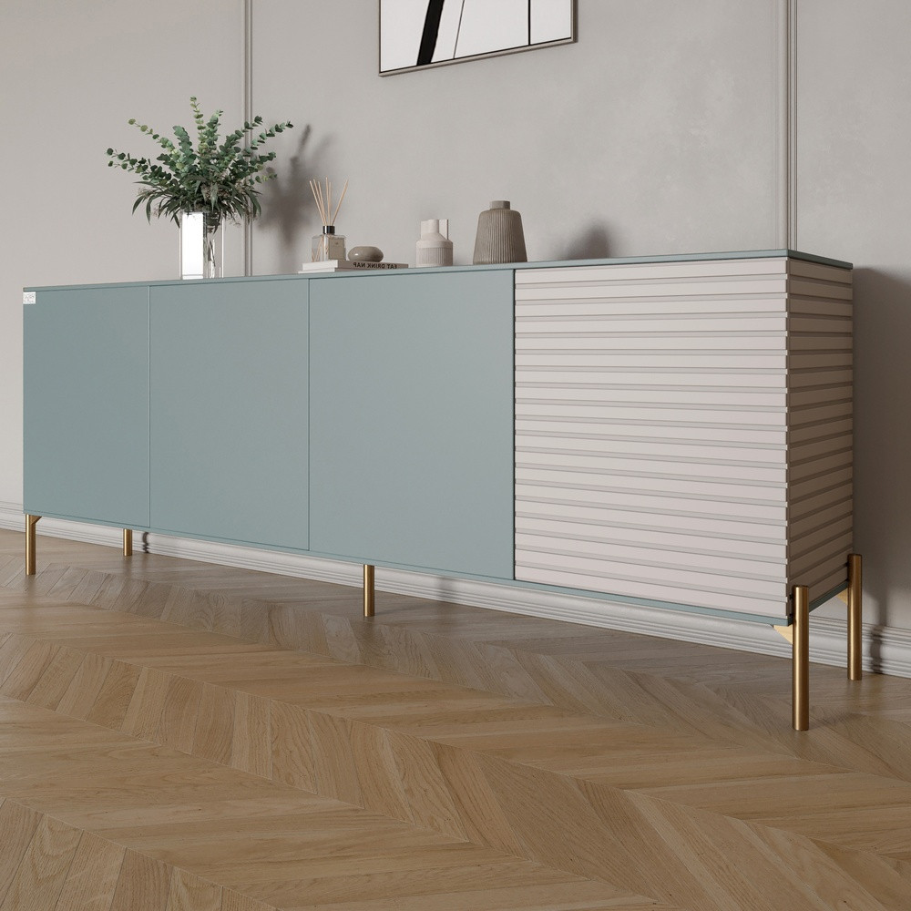 Комод на золотих металевих ніжках LION Грей 204x38x76,5 см Граніт сірий/Кашемір (LION-042644), фото 1