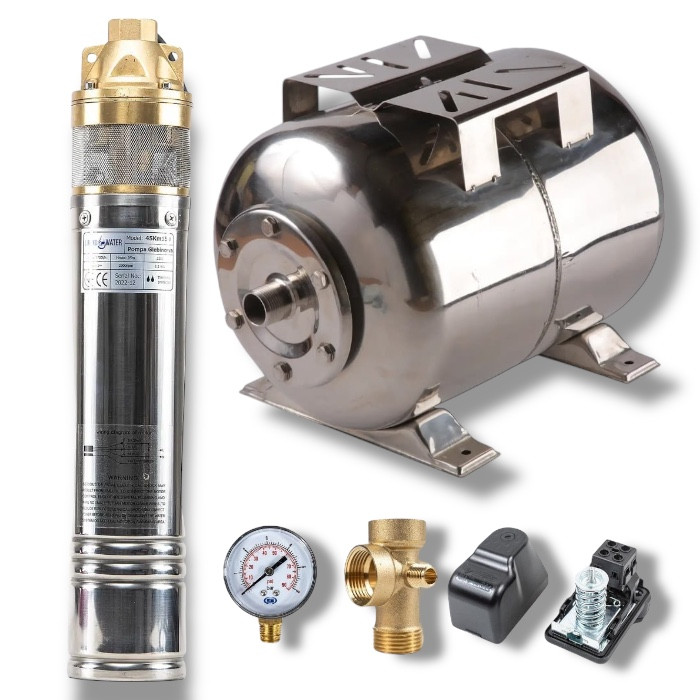 Насосна станція з глибинним насосом GRANDWATER 4SKM100 50 л из нержавейки Poland (Н=60 м), фото 1