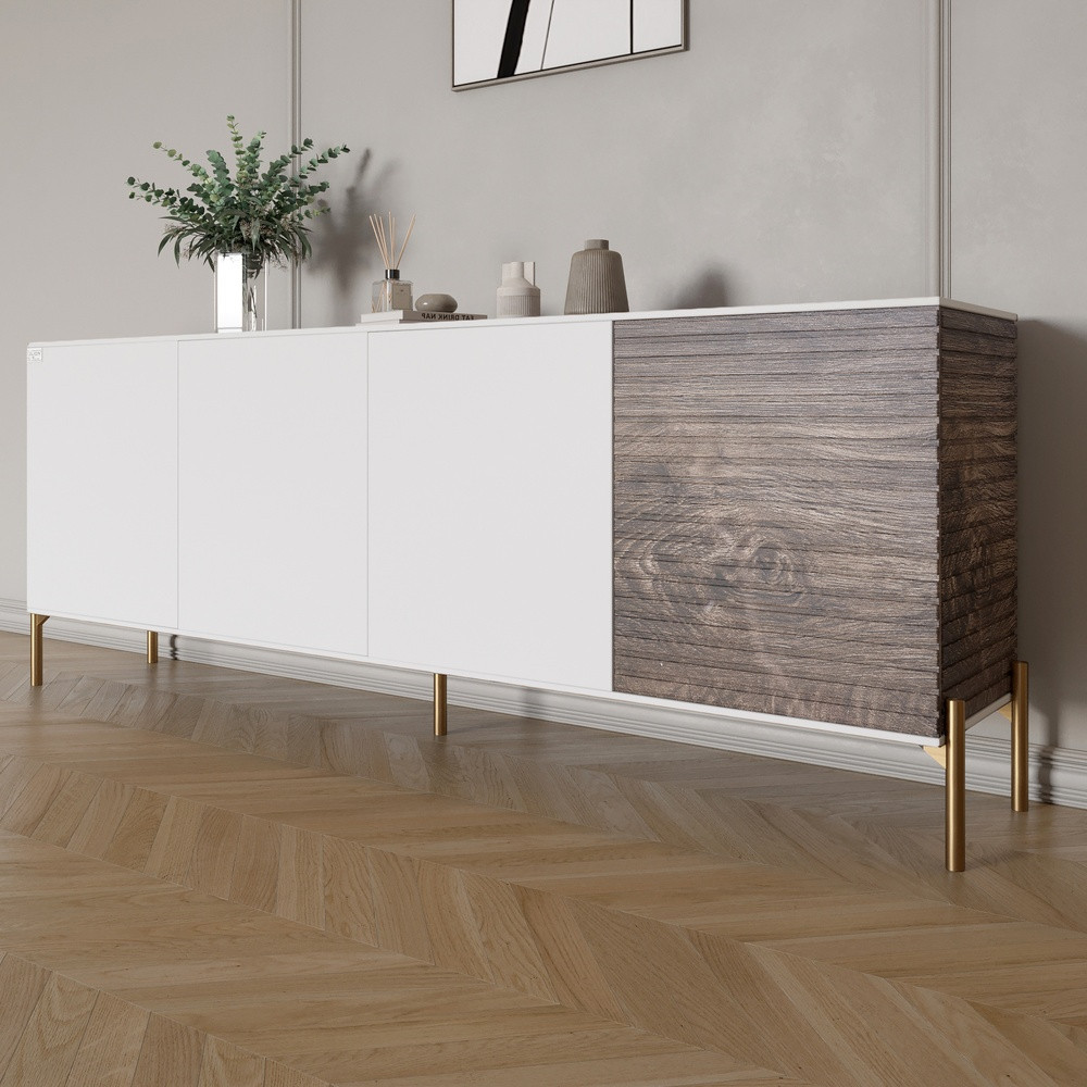 Комод на золотих металевих ніжках LION Грей 204x38x76,5 см Німфея Альба (білий)/Дерево (LION-042653), фото 1