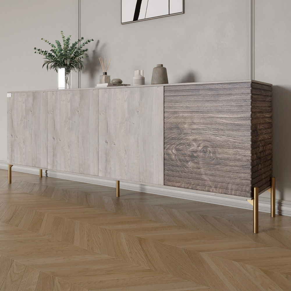 Комод на золотих металевих ніжках LION Грей 204x38x76,5 см Шварцвальд/Дерево (LION-042654), фото 1