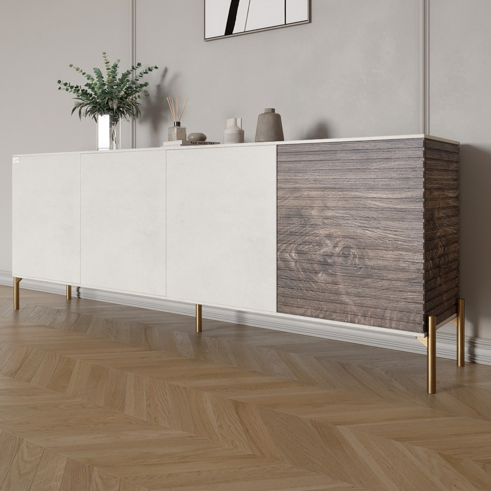 Комод на золотих металевих ніжках LION Грей 204x38x76,5 см Бетон Style/Дерево (LION-042655), фото 1